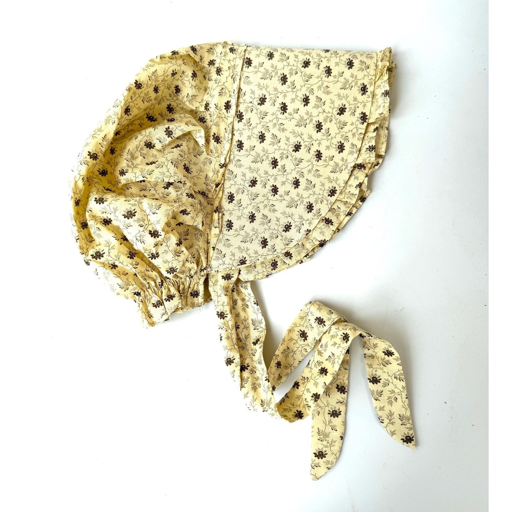 Reproduction Prairie Sun Bonnet, Cream and Brown Calico
